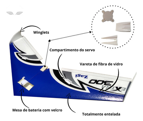 Aeromodelo Asa Zagi 1 Metro De Asa Com Linkagem + 2 Servos Mg90s Horizon Cor Azul Escuro
