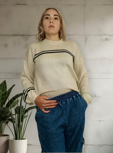 Sweater Natural Con Rayas Las Lilas El Arte De Tejer