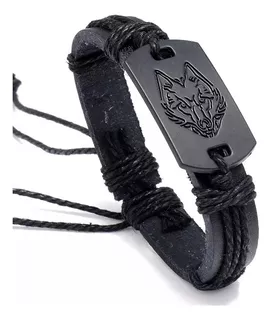 Pulsera Manilla Lobo En Cuero Rock Punk Hombre Mujer