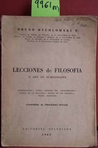 Lecciones De Filosofía // Bruno Rychlowski P.