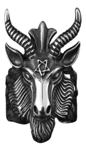 Anel Aço Inox Baphomet Bode Maçom Ocultismo Símbolo