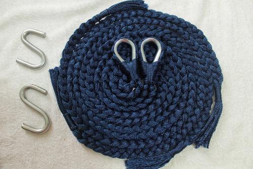 Soga Cuerda Para Hamaca Incluye Par De S Metalica Negra Color Azul Marino Color