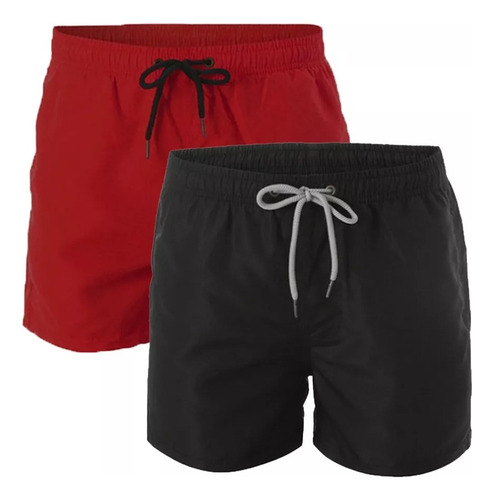 Traje De Baño Hombre De Playa Corto Shorts 2pzs Rojo/negro M
