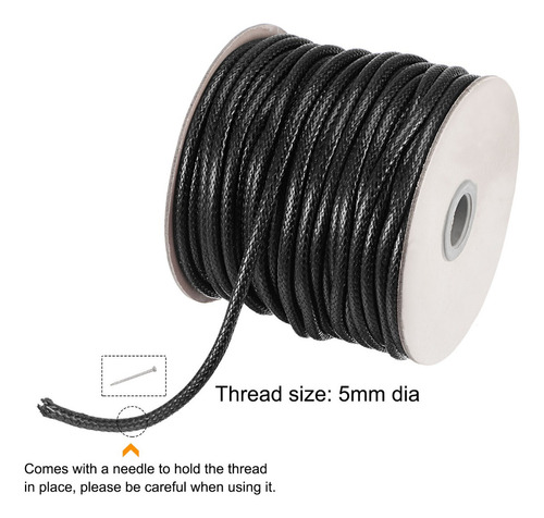 Hilo Coser Cuero 40 Yards 5mm Cordón Poliéster Negro