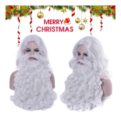 Peluca Santa Claus Barba Larga Vestido Fantasía Blanco Fanta