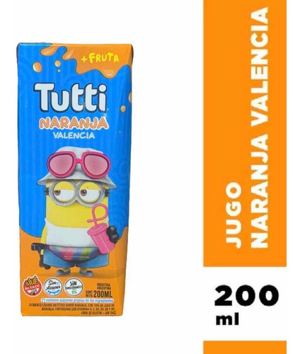 Caja 18 Jugo Tutti Naranja 200ml Sin Azucar Sin Tacc