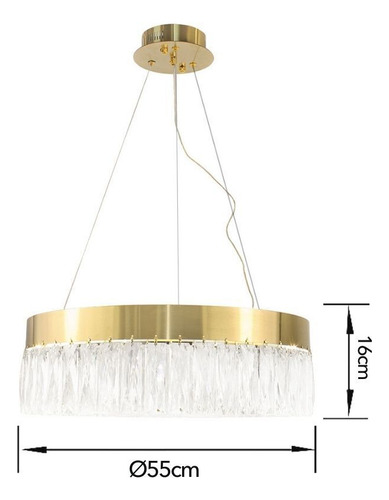 Lustre Pendente Led Redondo Cristal Dourado Pd1907