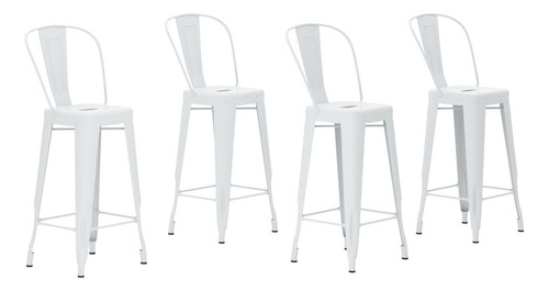 Set De 4 Bancos Con Respaldo Tipo Tolix Metálicos Para Barra Color Blanco