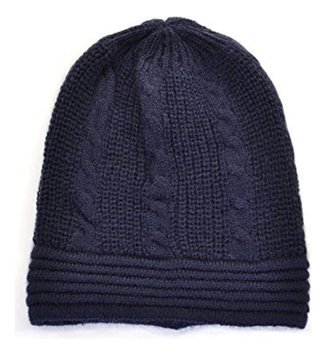 Gorro De Punto An Slouchy Azul Marino Aran Cable Crochet