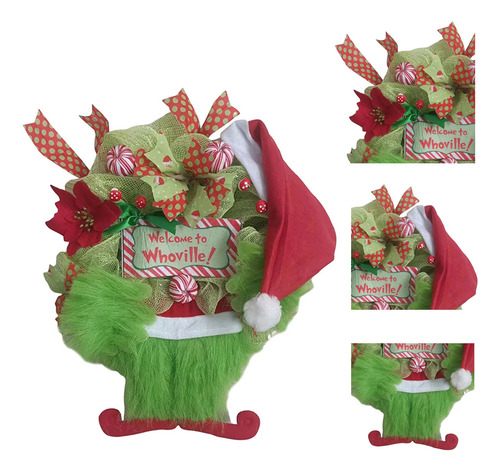 Para Corona Navidad 40 Cm, Guirnalda Felpa Grinch, /
