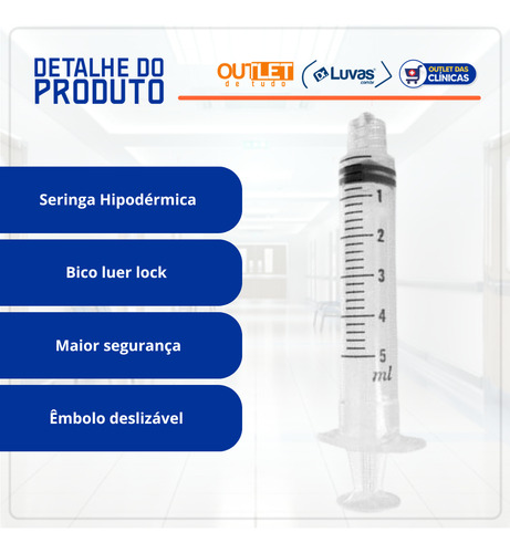 Seringa Descartável 5ml Bico Luer Lock Caixa 100un Marca Sr