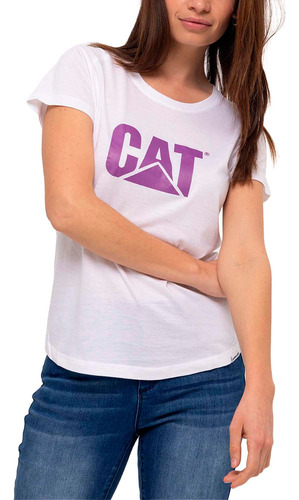 Remera Caterpillar Cat Logo Scoop Neck White/purple Dama