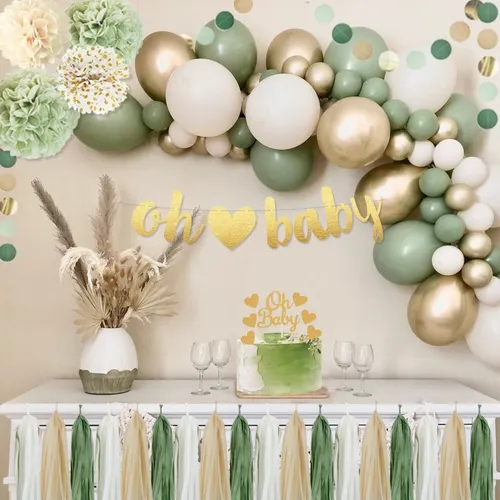 Set De Decoración De Fiesta Para Baby Shower, Color Verde, G