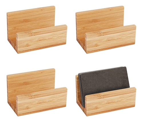 Olycraft 4pcs Bamboo Wood Desktop Business Card Holder Displ