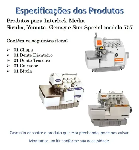 Calcador Chapa Dente Bitola Media Interlock Sun Special 757