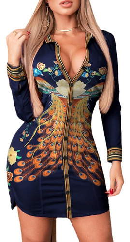 Sexy Vestido Camisero Ajustado De Manga Larga Con Botones