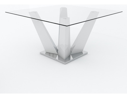 Mesa De Comedor Base De Acero Inoxidable Vidrio 10mm Tapa Transparente