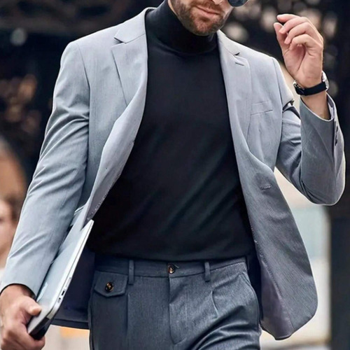 Camisa Hombre Playera Manga Larga Cuello Alto Con Base Sól