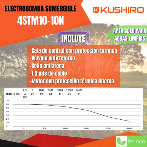 Imagen 3 de 10 de Bomba Sumergible 2 Hp 62 Mt 10000 L/h Pozo Agua Riego