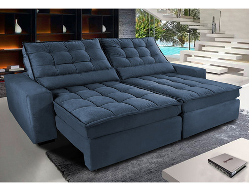 Sofá Retrátil e Reclinável com Molas Ensacadas Cama inBox Gold 2,92m Tecido Suede Velusoft Azul