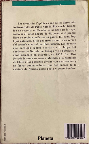 Versos Del Capitan Pablo Neruda Edi. Planeta (Usado)