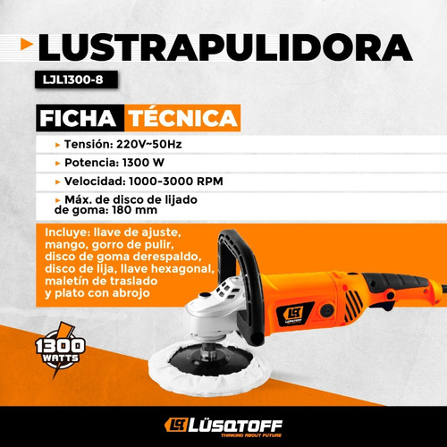 Imagen 3 de 7 de Lustrapulidora 1300w 3000rpm Vel.variable Lusqtoff C/maletin