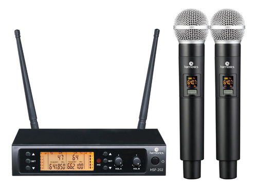 Microfone Sem Fio Uhf Duplo Harmonics Hsf200-2