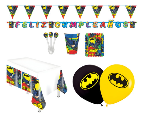 Kit Infantil Decoración Fiesta - Batman X12 Invitados