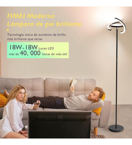 Lámpara Piso Led Aro Saturno Moderna Control Táctil Y Remoto Estructura Negro Pantalla Negro