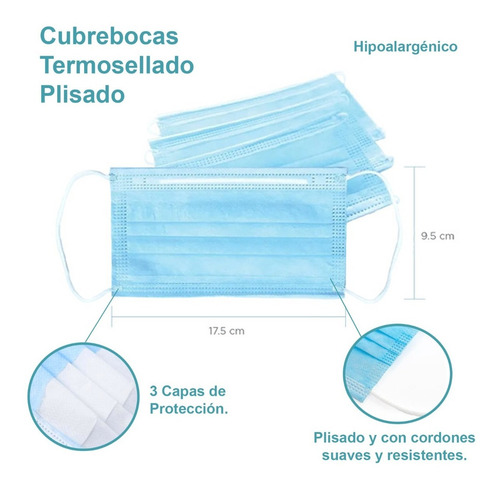 Cubrebocas Tapabocas Plisado Tricapa Termosellado Mascarilla