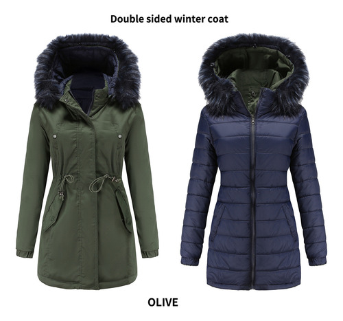 Abrigo Cálido Y Largo Para Mujer, Sudaderas Con Capucha, Cuello, Parkas Delgadas