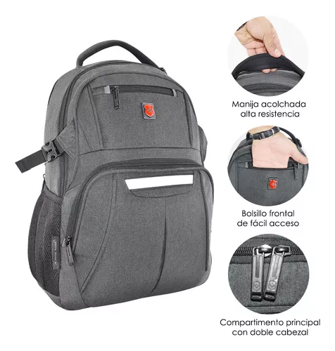 Mochila Royal Swiss® Calidad, Porta Laptop 16, Organizador Color Gris