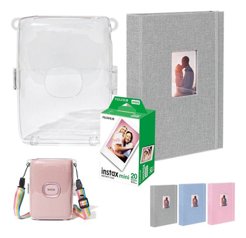 Case Capa Cristal Para Instax Mini Link 2 + Abum + 20 Fotos Cor Cinza