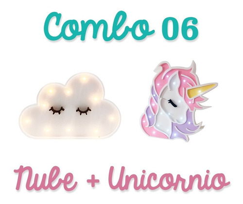 Combo 06 Nube + Unicornio Princesa Con Luces Candybar