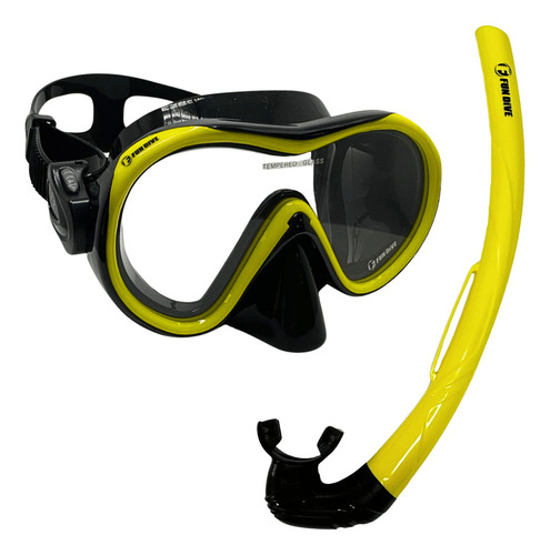 Snorkel E Oculos De Mergulho Kit Máscara Respirador Fun Dive Cor Preto/amarelo
