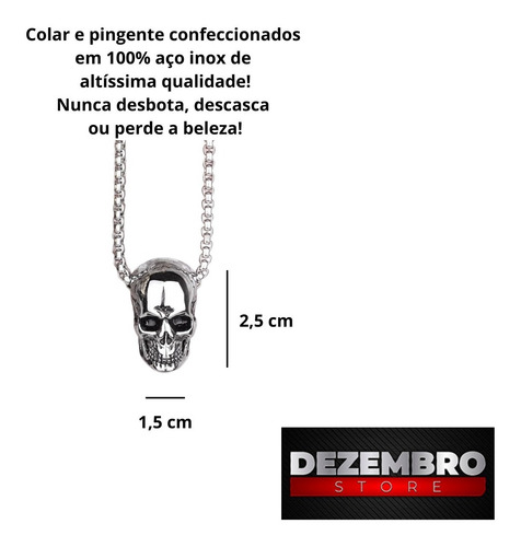 Imagem 5 de 5 de Colar Masculino Com Pingente Crânio