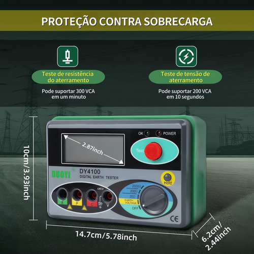Terrometro Digital De Resistência De Terra 2000 Ohm
