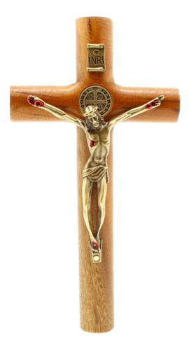Crucifixo Madeira Medalha São Bento 17 Cm Parede