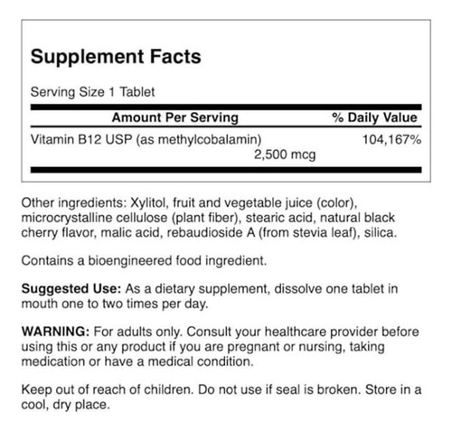 Swanson Metilcobalamina Vitamina B-12 2.5mg 60 Tabletas