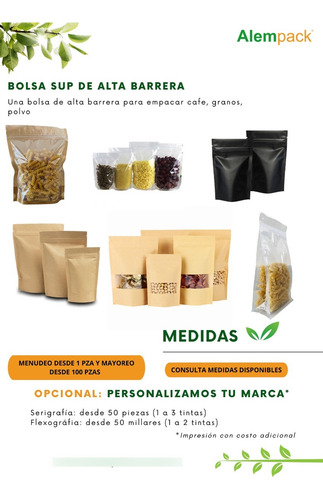 Paq De 100 Bolsas Kraft Resellable 500 Gr Tipo Sup