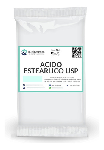 Acido Estearico Usp Uso Cosmetico 100 Gr