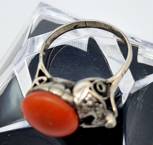 Antiguo Anillo Plata Paladio Con Diamantes Coral Talla 8 Coral 8 (Usado)