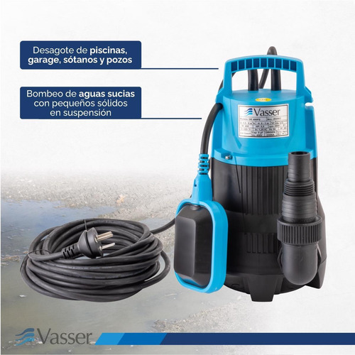 Imagen 4 de 11 de Bomba Desagote Agua Sucia Vasser De400ps 400w 10mts Cable 40