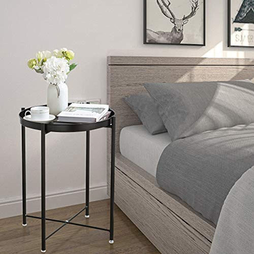 Eknitey Mesa Auxiliar, Mesa Auxiliar Plegable De Metal, Mesa