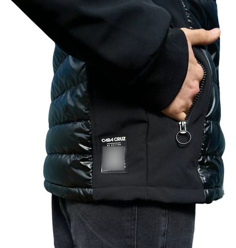 Campera Hombre Cara Cruz Jeans Negra Abrigo Lisa Combinada