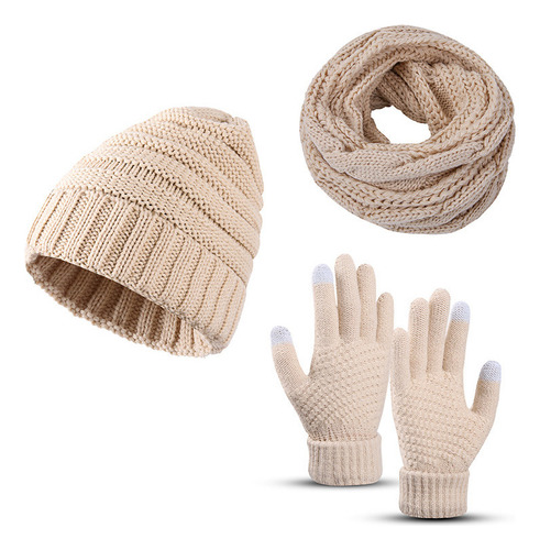 Conjunto De Tres Piezas De Gorro, Bufanda Y Guantes De Cache