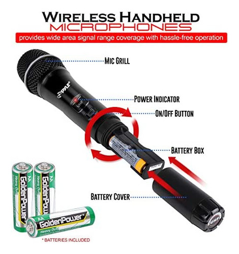 Pyle Sistema De Micrófono Inalámbrico Uhf De 8 Canales Y En