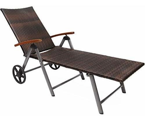 Tangkula Tumbona Reclinable De Mimbre Con Respaldo Plegable