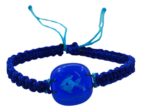 Pulsera Tejida Macramé Pececito Color Azul Turquesa