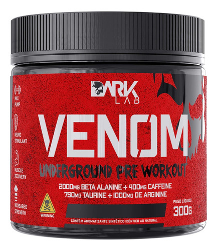 Pré Treino Venom Underground Pre Workout 300g Dark Lab Sabor Maçã Verde